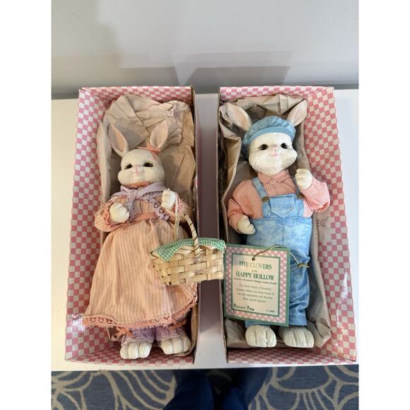 Potpourri Press Happy Hollow Bunny Pair Clementine Hezekiah 1992 w Boxes - Picture 9 of 11